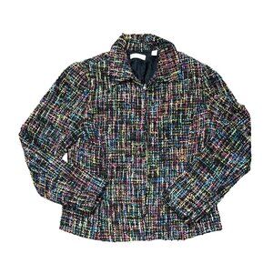 Coldwater Creek Womens Sz 10 Tweed Zip Blazer Jacket Multicolor Wool Blend Lined